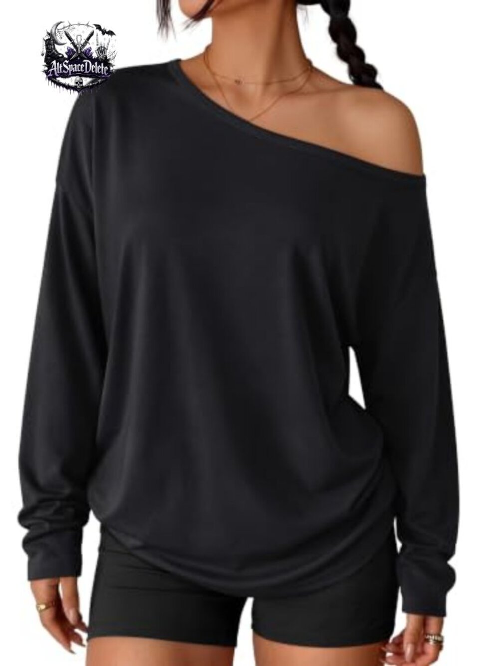 Women's Off Shoulder Oversized Top One Shoulder Long Sleeve Pull On